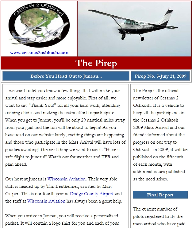 Click here to read the July 21, 2009 issue of The Pirep. The Pirep Vol. 2 No. 5 July 21, 2009